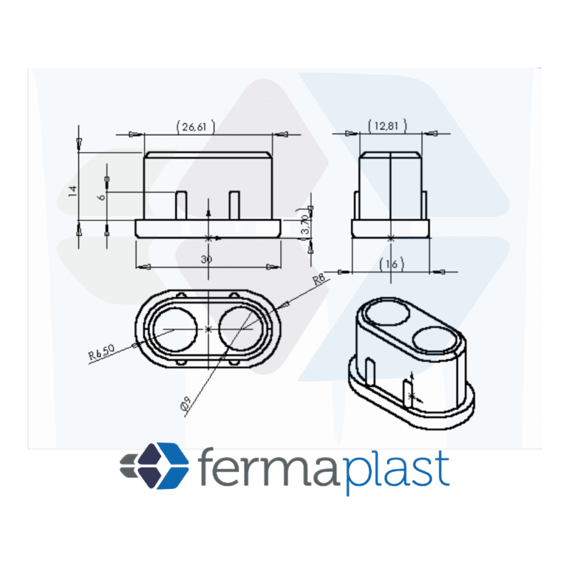 PRODUTO - 10001 - 2202 Ponteira Plástica 16x30 Mm Interna Oblonga