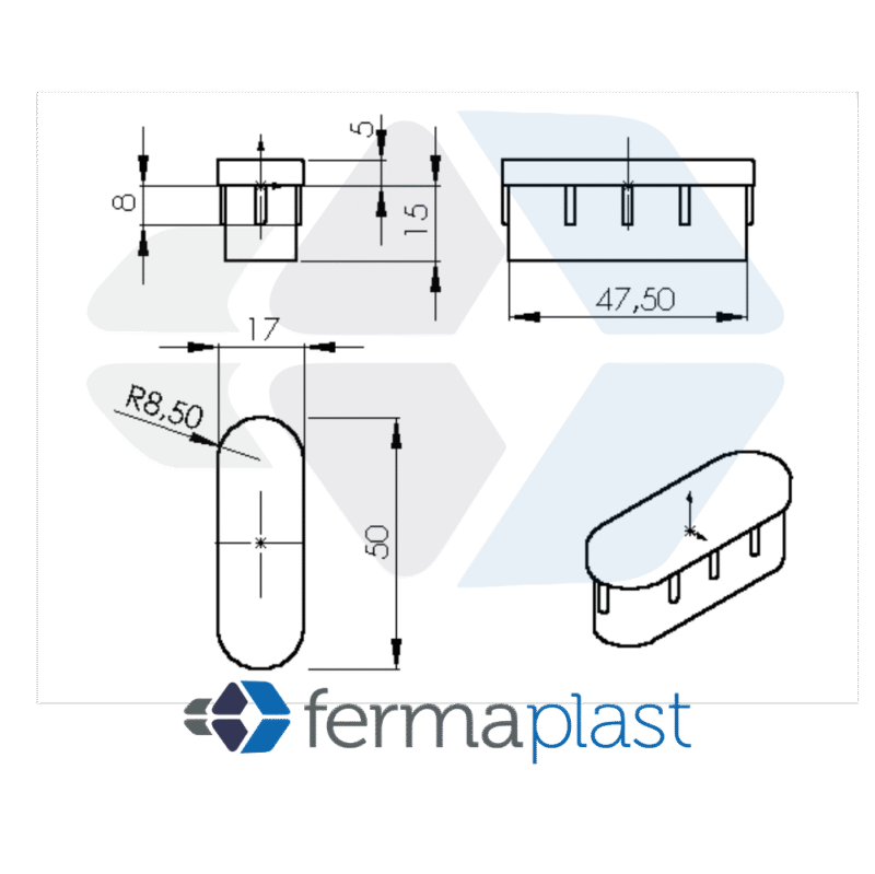 PRODUTO - 10003 - 2208 Ponteira Plástica 17x50 Mm Interna Oblonga