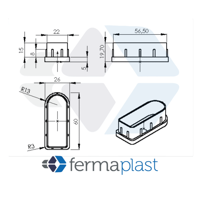 Ponteira Plástica 25x60 Mm Semi Oblonga Interna Reta