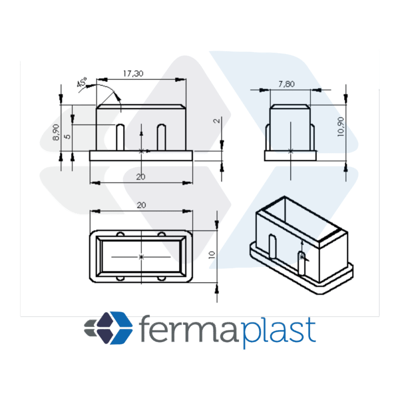 Ponteira Plástica 20x10 Mm Interna Reta