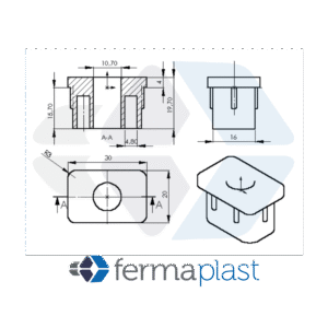 Ponteira Plástica 20x30 Mm Interna P/ Rodizio