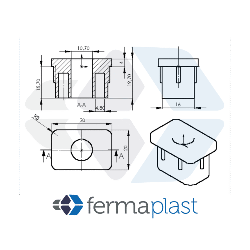 Ponteira Plástica 20x30 Mm Interna P/ Rodizio