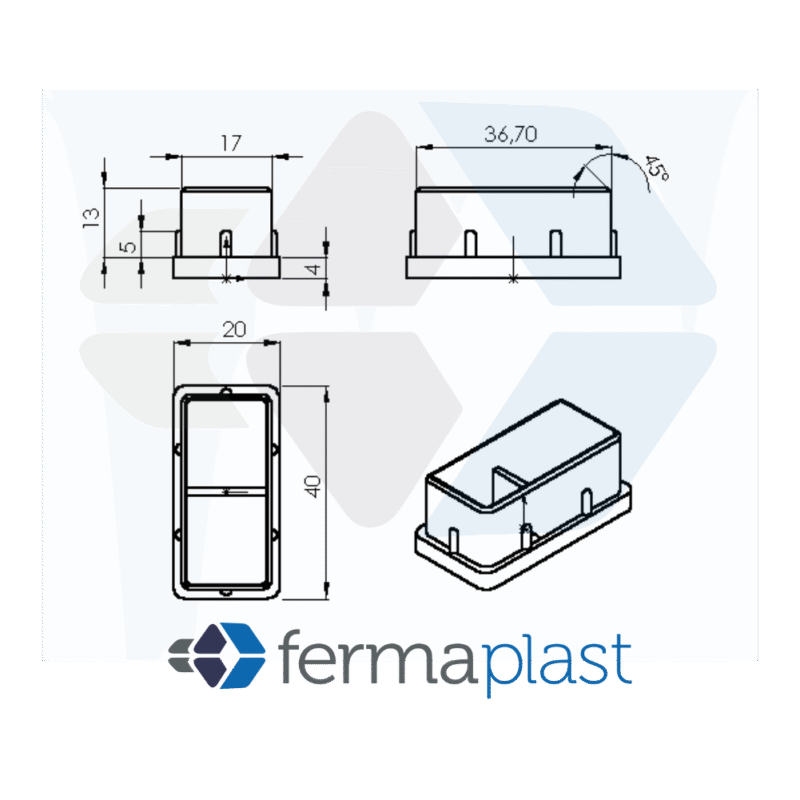 Ponteira Plástica 20x40 Mm  Interna Reta