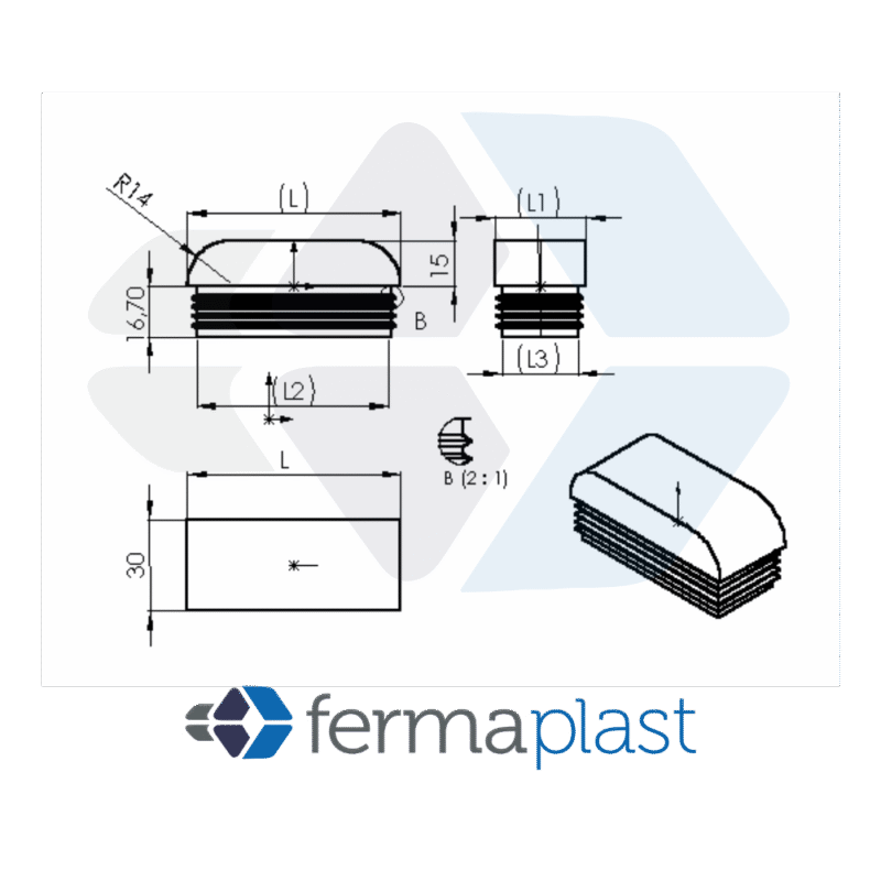 Ponteira Plástica 30x50 Mm Interna Abaulada Garra Lateral
