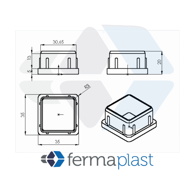 Ponteira Plástica 35x35 Mm Interna Reta