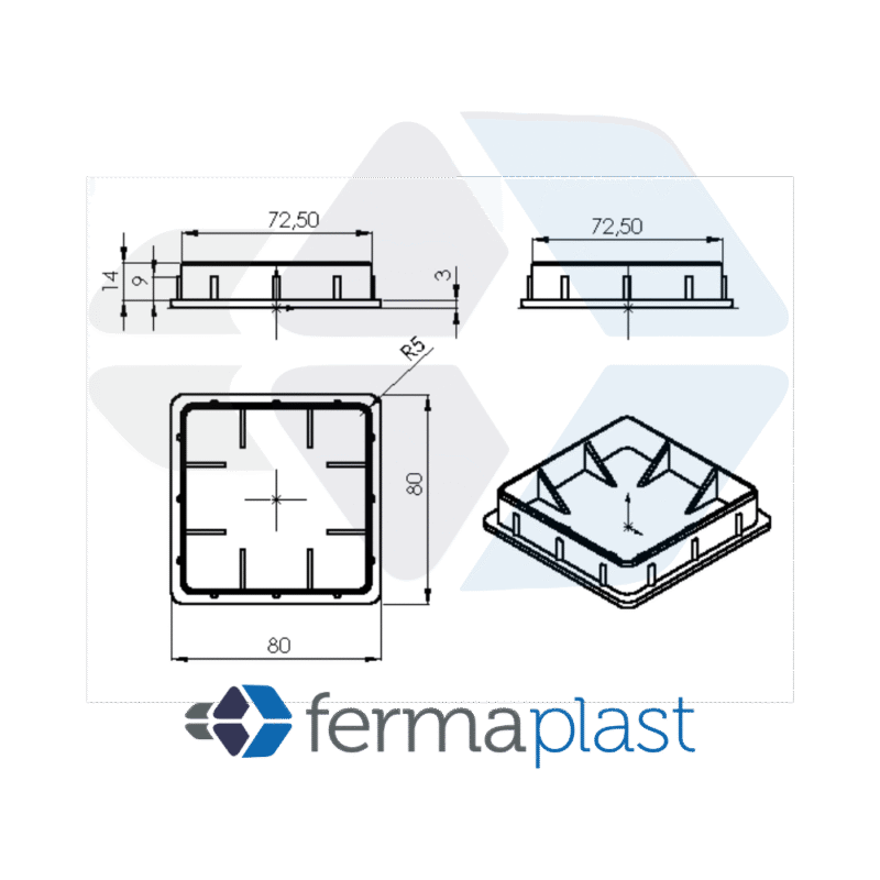 PRODUTO - 10073 - 2484 Ponteira Plástica 80x80x3 Mm Interna Reta