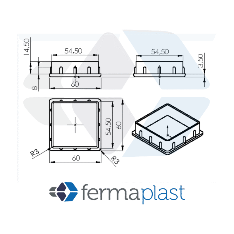 PRODUTO - 10080 - 2459 Ponteira Plástica 60x60 Mm Interna Reta