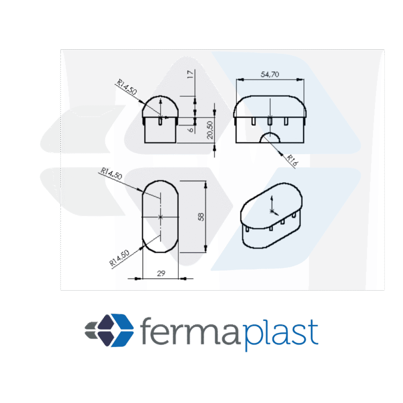 Ponteira Plástica 58x29 Mm Interna Oblonga