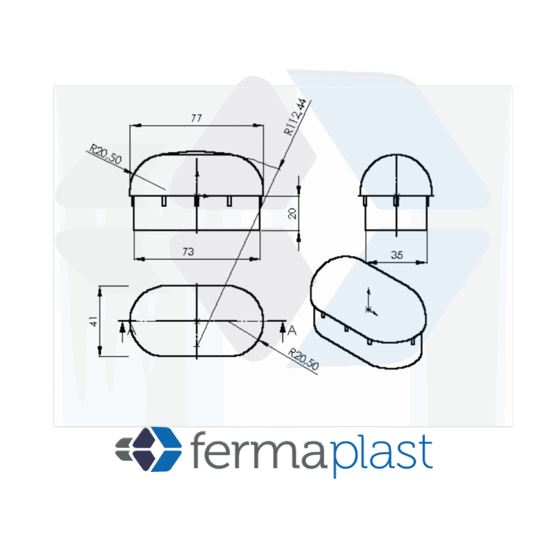 Ponteira Plástica 40x77 Mm Abaulada Oblonga