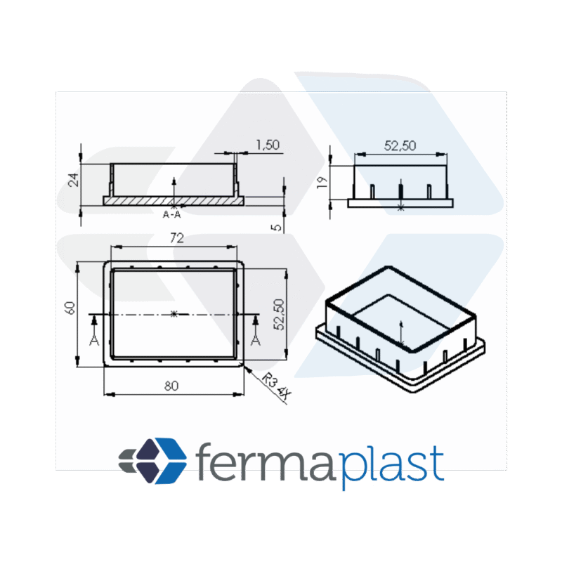 Ponteira Plástica 80x60x3 Mm Interna Reta