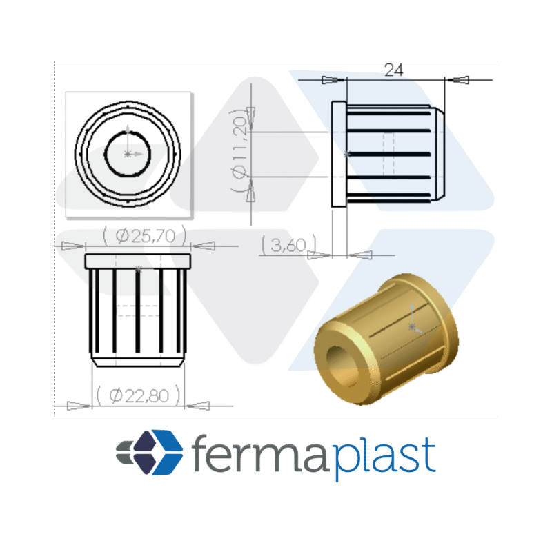 PRODUTO - 10127ec ponteira interna para rodizio especial furo 11mm Ponteira Plástica 1" Interna P/ Rodizio