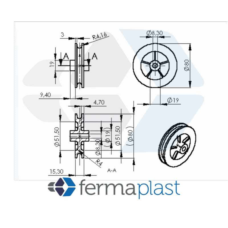 PRODUTO - 20048 Roldana 80 Mm Eixo 8 Mm