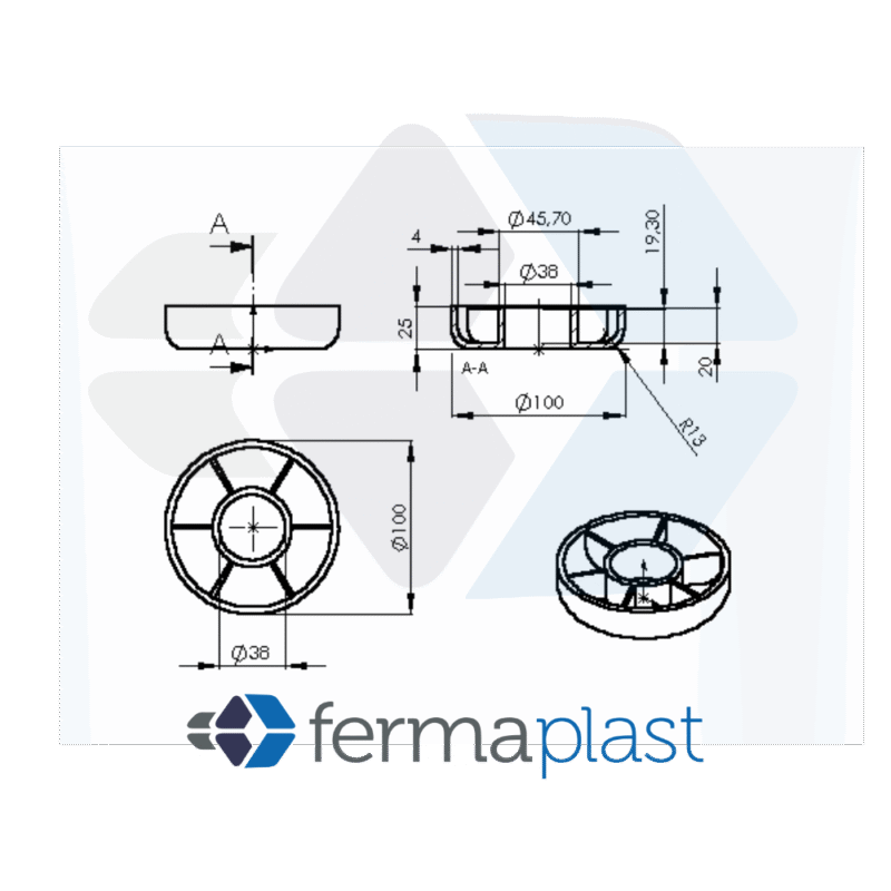 PRODUTO - 20052 Para-choque Cama Hospitalar. 100 Mm Furo 1.1/2"