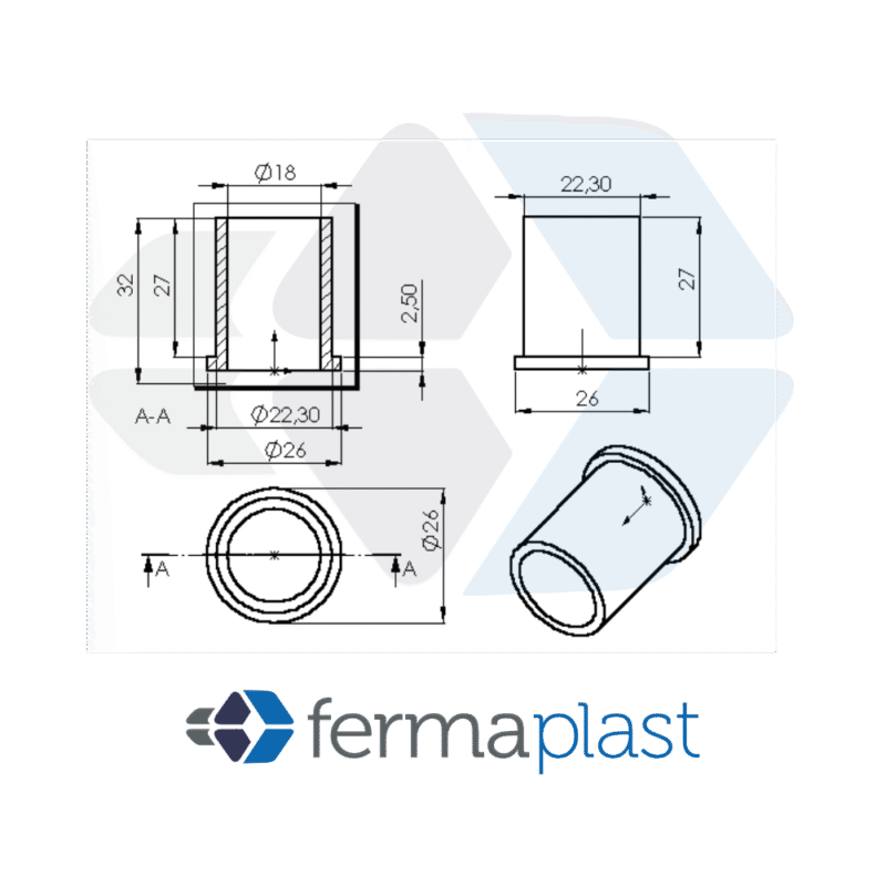 PRODUTO - 60018 Bucha Da Poltrona 26x18 Mm Nylon Grafitada