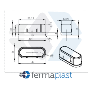 Ponteira Plástica 16x40 Mm Interna Oblonga P/perfil De Aluminio