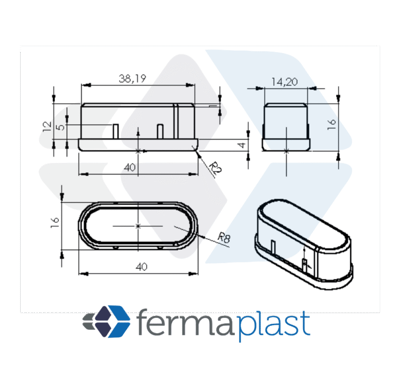 Ponteira Plástica 16x40 Mm Interna Oblonga P/perfil De Aluminio