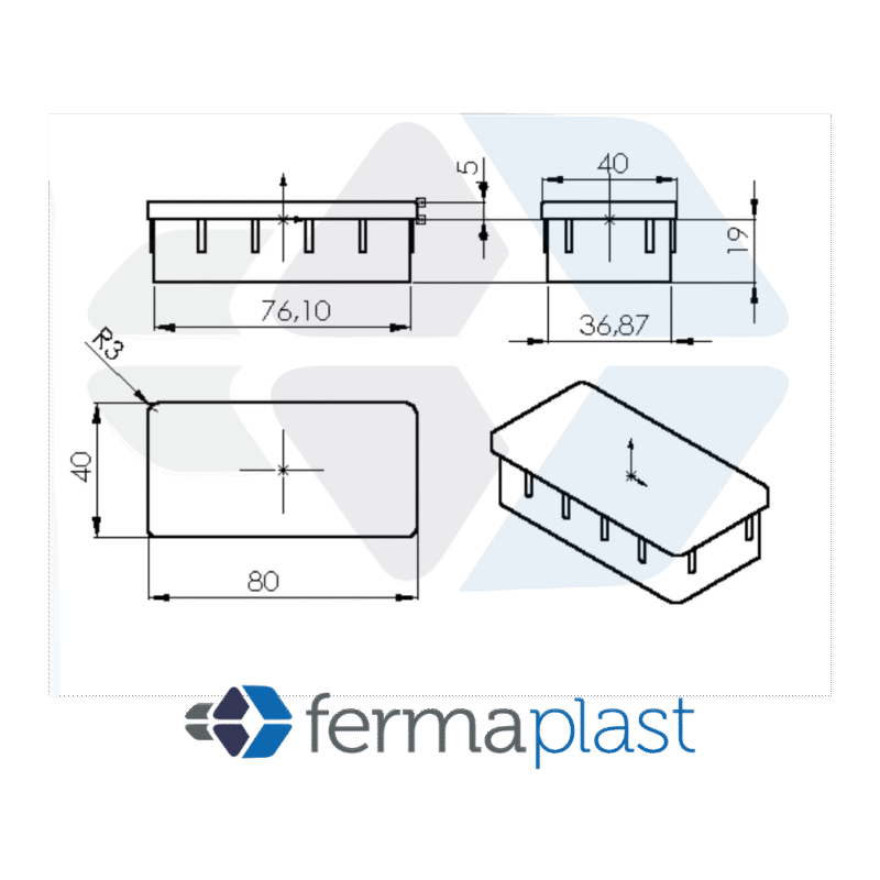 PRODUTO - 10068 - 2411 Ponteira Plástica Plástica 40x80x1,2 Mm Interna Reta