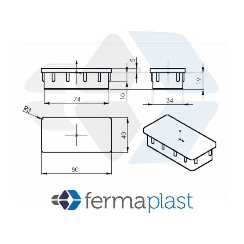 Ponteira Plástica 40x80x3mm Interna Reta