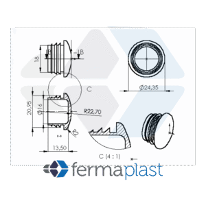PRODUTO - 10123 - 2110 Ponteira Plástica 1" Interna Abaulada Garra Lateral Tubo 2 Mm