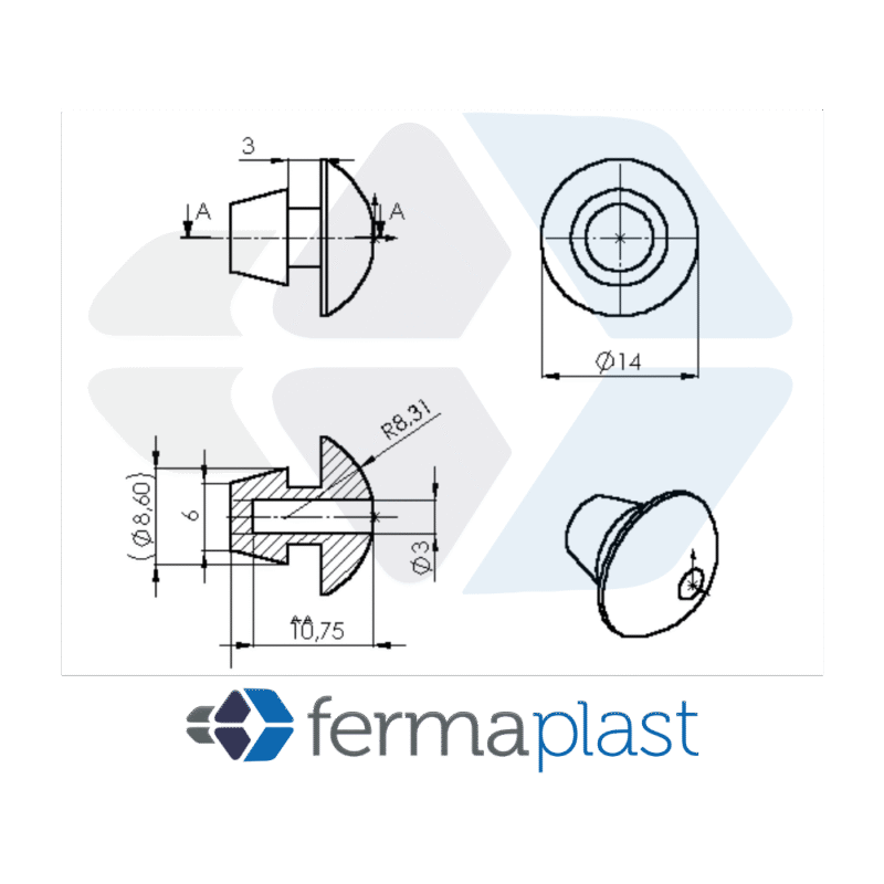 Pezinho Tipo Chupeta 14x13 Mm Furo 6 Mm Pvc Mole / Medio