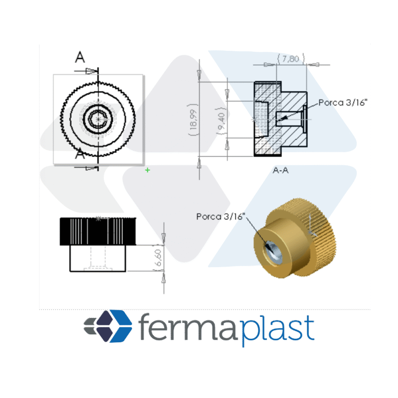 PRODUTO - 50002 manipolo 20 x porca 3!16 Manipulo Porca 19x